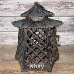 Antique Cast Iron Japanese Asian Pagoda Garden Candle Lantern Vintage Black