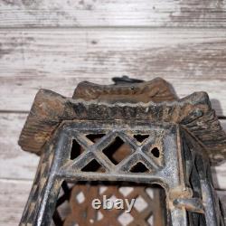 Antique Cast Iron Japanese Asian Pagoda Garden Candle Lantern Vintage Black
