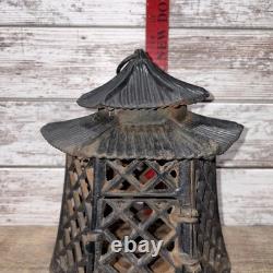Antique Cast Iron Japanese Asian Pagoda Garden Candle Lantern Vintage Black