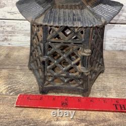 Antique Cast Iron Japanese Asian Pagoda Garden Candle Lantern Vintage Black