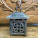 Antique Cast Iron Pagoda Garden Lantern Vintage Rustic Heavy Patina