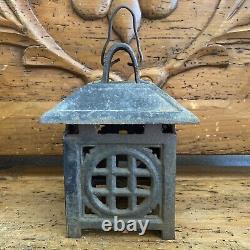 Antique Cast Iron Pagoda Garden Lantern Vintage Rustic Heavy Patina