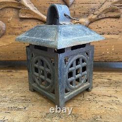 Antique Cast Iron Pagoda Garden Lantern Vintage Rustic Heavy Patina