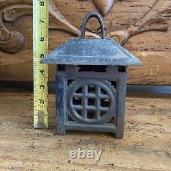Antique Cast Iron Pagoda Garden Lantern Vintage Rustic Heavy Patina