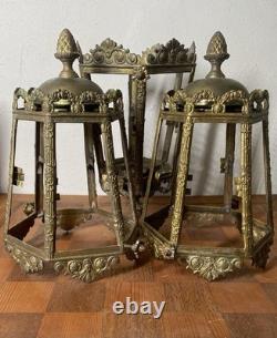 Antique Chandelier Lantern Lot 19h C. Brass Oil Lamp Candle Pineapple Finial