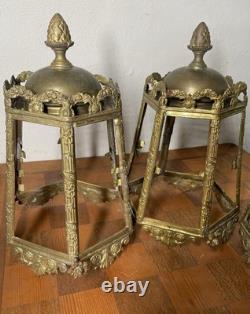 Antique Chandelier Lantern Lot 19h C. Brass Oil Lamp Candle Pineapple Finial
