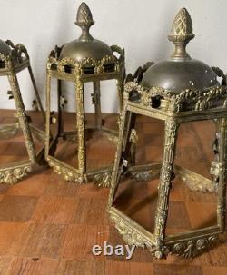 Antique Chandelier Lantern Lot 19h C. Brass Oil Lamp Candle Pineapple Finial Antique Chandelier Lantern Lot 19h C. Brass Oil Lamp Candle Pineapple Finial