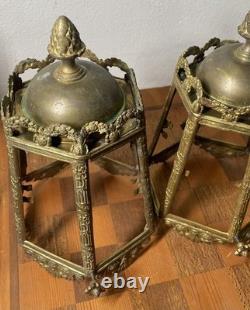 Antique Chandelier Lantern Lot 19h C. Brass Oil Lamp Candle Pineapple Finial