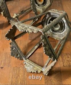 Antique Chandelier Lantern Lot 19h C. Brass Oil Lamp Candle Pineapple Finial