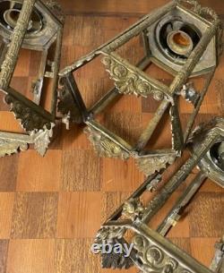 Antique Chandelier Lantern Lot 19h C. Brass Oil Lamp Candle Pineapple Finial