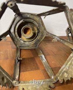 Antique Chandelier Lantern Lot 19h C. Brass Oil Lamp Candle Pineapple Finial