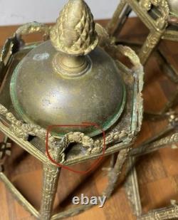 Antique Chandelier Lantern Lot 19h C. Brass Oil Lamp Candle Pineapple Finial
