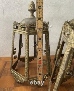 Antique Chandelier Lantern Lot 19h C. Brass Oil Lamp Candle Pineapple Finial