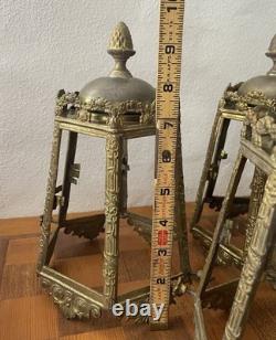 Antique Chandelier Lantern Lot 19h C. Brass Oil Lamp Candle Pineapple Finial