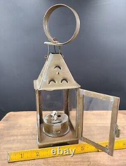 Antique Child size EARLY primitive BRASS lantern unique oil fount