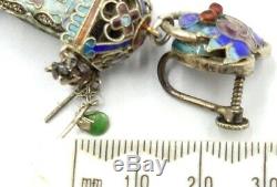 Antique Chinese gold gilt silver filigree & jade tourmaline lantern earrings scr