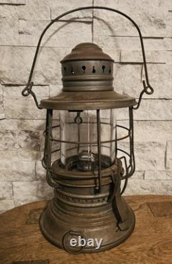Antique City Metal Dark Lantern with Green Glowing Globe