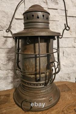 Antique City Metal Dark Lantern with Green Glowing Globe