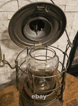 Antique City Metal Dark Lantern with Green Glowing Globe