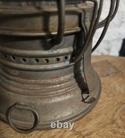 Antique City Metal Dark Lantern with Green Glowing Globe