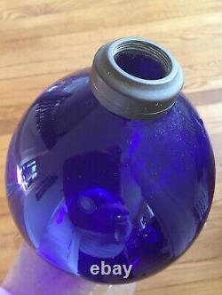 Antique Cobalt Blue Glass Font Clear Stem Pontiled Oil Lamp