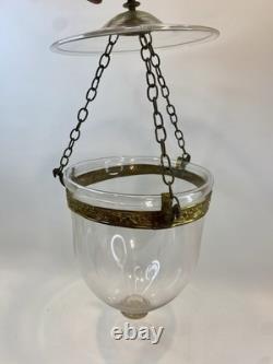 Antique Colonial Hundi Bell Jar Hanging Brass & Clear Blown Glass Lantern 20