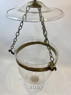 Antique Colonial Hundi Bell Jar Hanging Brass & Clear Blown Glass Lantern 20