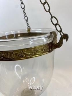 Antique Colonial Hundi Bell Jar Hanging Brass & Clear Blown Glass Lantern 20