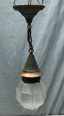 Antique Copper Colonial Lantern Textured Glass Porch Light Fixture VTG 1725-23B