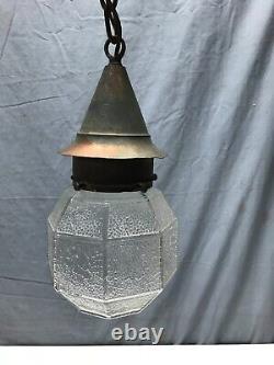 Antique Copper Colonial Lantern Textured Glass Porch Light Fixture VTG 1725-23B