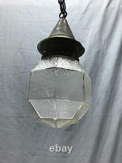Antique Copper Colonial Lantern Textured Glass Porch Light Fixture VTG 1725-23B