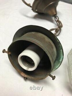 Antique Copper Colonial Lantern Textured Glass Porch Light Fixture VTG 1725-23B