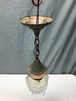 Antique Copper Colonial Lantern Textured Glass Porch Light Fixture VTG 1725-23B