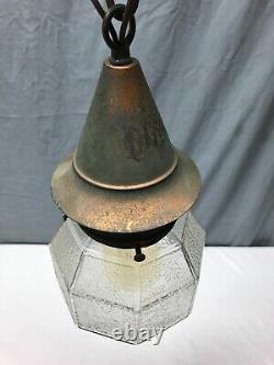 Antique Copper Colonial Lantern Textured Glass Porch Light Fixture VTG 1725-23B