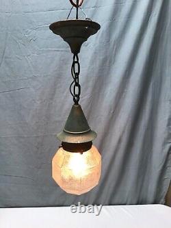 Antique Copper Colonial Lantern Textured Glass Porch Light Fixture VTG 1725-23B