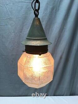 Antique Copper Colonial Lantern Textured Glass Porch Light Fixture VTG 1725-23B
