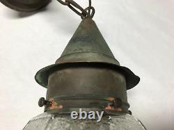 Antique Copper Colonial Lantern Textured Glass Porch Light Fixture VTG 1725-23B
