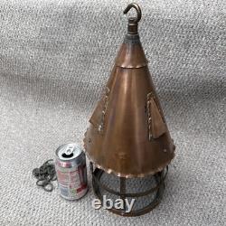 Antique Copper Lantern Arts+Craft Brass Chain Authentic 1900s/1920s Large Design