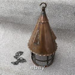 Antique Copper Lantern Arts+Craft Brass Chain Authentic 1900s/1920s Large Design