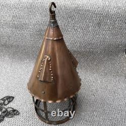 Antique Copper Lantern Arts+Craft Brass Chain Authentic 1900s/1920s Large Design
