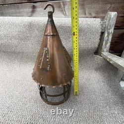 Antique Copper Lantern Arts+Craft Brass Chain Authentic 1900s/1920s Large Design
