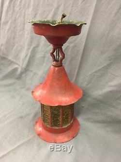 Antique Copper Porch Stained Glass Light Fixture Lantern Vtg Mission Old 66-19D