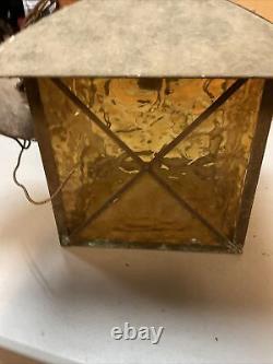 Antique Copper/Slag Glass Hanging Lantern Light Fixture