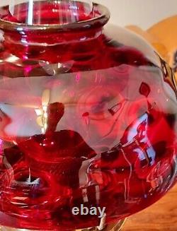 Antique Cranberry Glass Lampshade Bullseye Pattern Lamp Shade