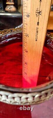 Antique Cranberry Glass Lampshade Bullseye Pattern Lamp Shade