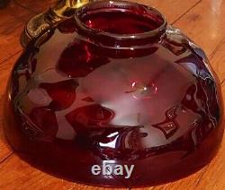 Antique Cranberry Glass Lampshade Bullseye Pattern Lamp Shade