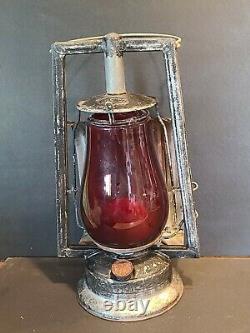 Antique Dietz Kerosene Buckeye Dash Lamp Lantern with LENS New York USA RED GLOBE