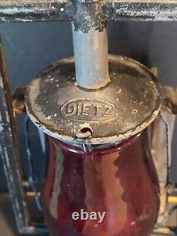 Antique Dietz Kerosene Buckeye Dash Lamp Lantern with LENS New York USA RED GLOBE