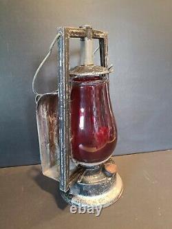 Antique Dietz Kerosene Buckeye Dash Lamp Lantern with LENS New York USA RED GLOBE