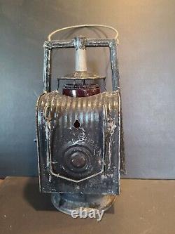 Antique Dietz Kerosene Buckeye Dash Lamp Lantern with LENS New York USA RED GLOBE